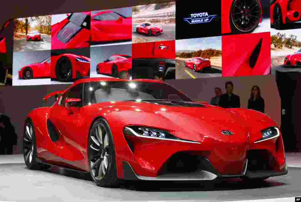 The Toyota FT-1 concept is unveiled during media previews of the North American International Auto Show in Detroit, Michigan.