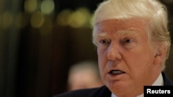 FILE PHOTO: U.S. President-elect Donald Trump speaks to members of the press at Trump Tower in Manhattan, New York