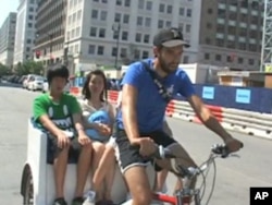 Grant Gaudry is an artist, but he pays his expenses by driving a pedicab in Washington, DC.