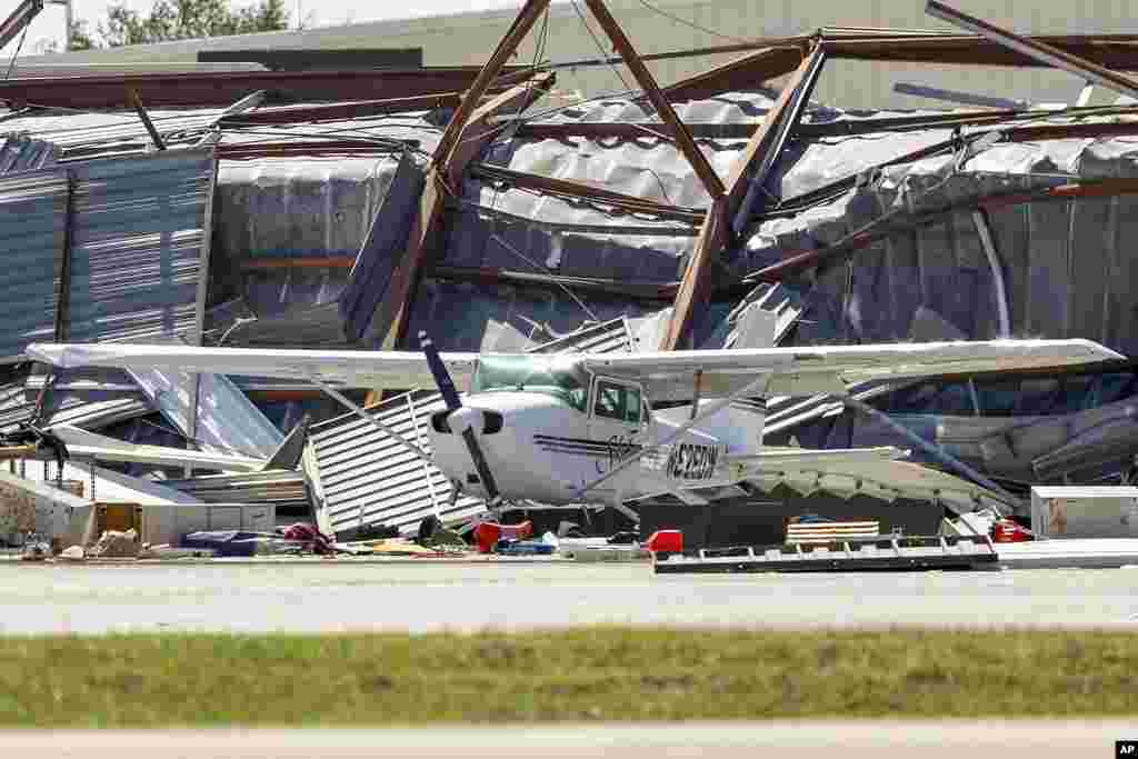 Hangars at Albert Whitted Airport were damaged by winds from Hurricane Milton, in St. Petersburg, Florida, Oct. 10, 2024.