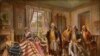 In this 1917 painting by Edward Percy, Betsy Ross presents the flag of the new U.S. nation to George Washington. (Library of Congress)