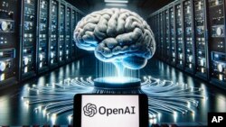 Logo OpenAI na slici kompjuterskog monitora koju je proizveo ChatGPT Dall-E model, 8. decembra 2023. u Bostonu. (Foto: AP Photo/Michael Dwyer)