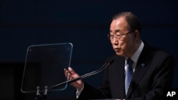United Nations Secretary-General Ban Ki-Moon speaks at the Forced Displacement: A Global Development Challenge panel discussion during the World Bank/IMF Spring Meetings, April 15, 2016, at the World Bank in Washington. The next secretary-general will have to deal with these and other difficult issues.