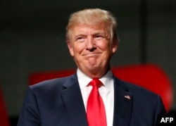 FILE - US Republican Presidential nominee Donald Trump addresses supporters at Macomb Community College on Oct. 31, 2016 in Warren, Michigan.