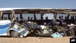 The tour bus that was involved in an accident in Abu Simbel, Aswan about 879 km (546 miles) south of Cairo, is seen 26 Dec 2010.
