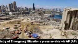 Lokasi ledakan dahsyat di Beirut, Lebanon, yang terjadi pekan lalu. (Foto: Kementerian Kondisi Darurat via AP)