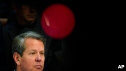 Georgia Gov. Brian Kemp speaks during a news conference at the State Capitol, April 3, 2021, in Atlanta, about Major League Baseball's decision to pull the 2021 All-Star Game from Atlanta over the league's objection to a new Georgia voting law.