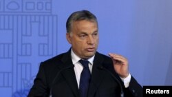 Perdana Menteri Hungaria Viktor Orban berpidato di Budapest, Hungaria (7/9).
