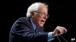 FILE - Democratic presidential candidate Sen. Bernie Sanders, I-Vt., speaks during the 2019 California Democratic Party State Organizing Convention in San Francisco, June 2, 2019.