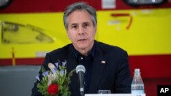 U.S. Secretary of State Antony Blinken speaks during a press conference at the Kangerlussuaq Airport in Kangerlussuaq, Greenland, May 20, 2021.