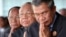 Chea Sim, center, president of the ruling Cambodian People's Party, Heng Samring, rear left, the party honorary president, Hun Sen, foreground, the party's vice president and the prime minister of the Cambodian government, file photo. 