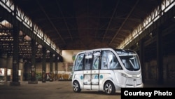 Las Vegas has tested a 12-passenger shuttle bus like this one from French company Navya. Officials hope to deploy more of the buses later this year. (Courtesy: Navya)