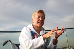 FILE - Valeria Gontareva, former chair of the National Bank of Ukraine, speaks during an interview in London, Britain, Sept. 14, 2019.