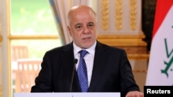 PM Irak Haider Al-Abadi di Istana Elysee, Paris, Perancis, 5 Oktober 2017. 