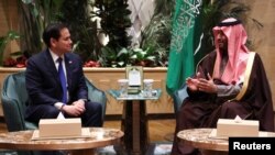 Waziri wa Mambo ya Nje wa Marekani Marco Rubio akiwa na mwanamfalme wa Saudi Arabia Mohammed bin Salman Jumatatu. Feb 17, 2025.