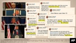 A chart from House impeachment managers is presented as an evidence exhibit for senators during the second impeachment trial of former President Donald Trump at the U.S. Capitol in Washington, Feb. 11, 2021.