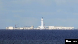Chinese structures are pictured on the disputed Spratlys island in South China Sea, April 21, 2017. 