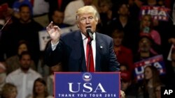 Presiden terpilih Amerika, Donald Trump, di Cincinnati (AP Photo/Evan Vucci).