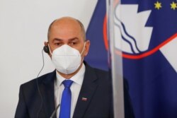 FILE - Slovenia's Prime Minister Janez Jansa attends a news conference in Vienna, Austria, March 16, 2021.