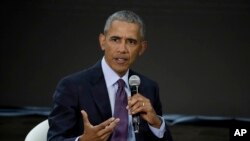 L’ancien président Barack Obama parle au cours d’une conférence à New York, 20 septembre 2017.