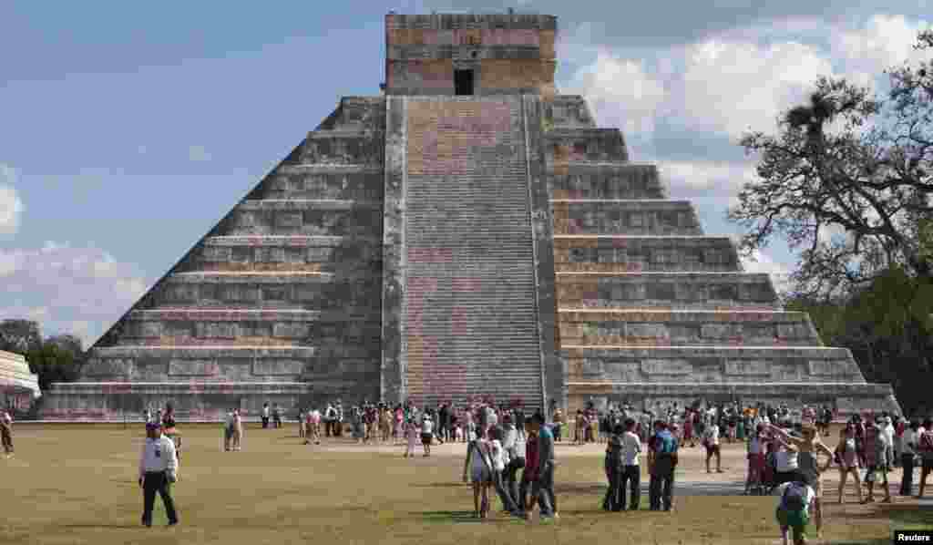 The Mayan Pyramid at Chichen Itza, Mexico creates a chirp like the sacred quetzal bird if you clap your hands while descending the stairs.