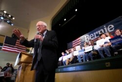 Democratic presidential candidate Bernie Sanders addresses an audience during a campaign rally in Derry, New Hampshire, Feb. 5, 2020.