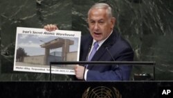Perdana Menteri Israel Benjamin Netanyahu menuduh Iran mengelola fasilitas penyimpanan senjata nuklir rahasia di Teheran dalam pidato di Sidang Umum PBB, Kamis (27/9). 