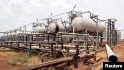 An oil processing facility is seen at an oilfield in Unity State, South Sudan, April 22, 2012.