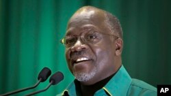FILE - John Pombe Magufuli, presidential candidate of the ruling Chama Cha Mapinduzi party in Tanzania.