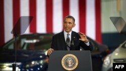 Presiden Barack Obama berpidato di Laboratorium Nasional Argonne di Argonne, Illinois (15/3).