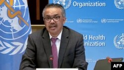 테드로스 아드하놈 게브레예수스 세계보건기구(WHO) 사무총장이 지난 5일 스위스 제네바 WHO본부에서 신종 코로나바이러스 기원 조사를 위한 중국 입국에 관련된 기자회견을 했다. 