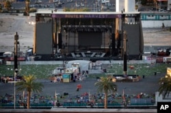 Debris litters the festival grounds across the street from the Mandalay Bay Resort and Casino in Las Vegas, Oct. 3, 2017.