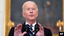 ប្រធានាធិបតី​សហរដ្ឋ​អាមេរិក​លោក Joe Biden ថ្លែង​សុន្ទរកថា​មួយ​នៅឯ​សេតវិមាន កាលពី​ថ្ងៃទី៩ ខែកញ្ញា ឆ្នាំ២០២១។