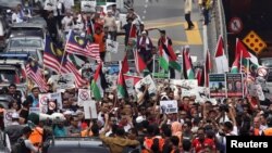 Demonstrasi di depan kedutaan Amerika di Kuala Lumpur, pada Desember 2017.