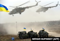 UKRAINE – Ukrainian army helicopters during a drillin the Zhytomyr regio on November 21, 2018.