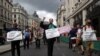 Veteran British LGBT+ rights campaigner Peter Tatchell takes part in the Gay Liberation Front pride march in London, June 27, 2020. 