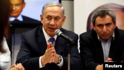 Israeli Prime Minister Benjamin Netanyahu speaks during a Likud party meeting in Or Yehuda, near Tel Aviv, March 16, 2015. 