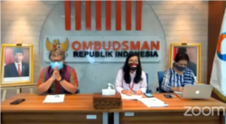 Anggota Ombudsman RI Alvin Lie dan Mory Yana Gultom saat menggelar konferensi pers tentang limbah medis secara online, Kamis (4/2/2021), dalam tangkapan layar.