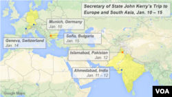 John Kerry's travels to Europe and South Asia, Jan. 10 – 15