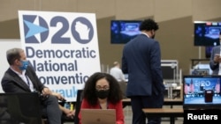 The control room where live feeds are managed is in operation for the first night of the virtual Democratic National Convention (DNC) at the Wisconsin Center in Milwaukee, Wisconsin, U.S. August 17, 2020. Scott Olson/Pool via REUTERS