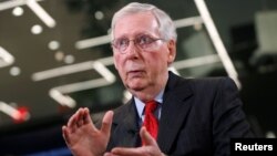 Senate Majority Leader Mitch McConnell, R-Ky., speaks during an interview with Reuters in Washington, Oct. 17, 2018.