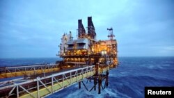 FILE - A section of the BP Eastern Trough Area Project (ETAP) oil platform is seen in the North Sea, around 100 miles east of Aberdeen in Scotland, Feb. 24, 2014. 