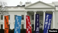 TPP bitimiga qarshi Oq uy ro'parasida namoyish. 3-fevral 2016-yil