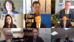 共和党联邦众议员华尔兹（右上）举办线上圆桌会议，讨论中国人权问题。