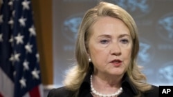 Secretary of State Hillary Rodham Clinton speaks during a news conference at the State Department, Washington, May 24, 2012.