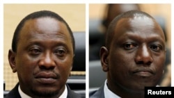 An April 2011 Combination picture shows Kenya's Uhuru Kenyatta, who was finance minister, and William Ruto, former Higher Education Minister at the International Criminal Court (ICC) in The Hague.