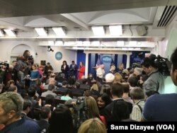 The media readies for the final news conference of President Barack Obama, who leaves office on Friday, at the White House, Jan. 18, 2017.