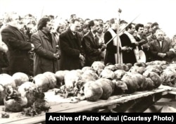 Ukraine –Sculls of victims of Stalinist repressions from a mass grave at Demyaniv Laz near Ivano-Frankivsk, western Ukraine. Human remains were found during excavations in 1989.