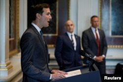 FILE - White House senior adviser Jared Kushner welcomes technology company leaders to a summit of the American Technology Council at the Eisenhower Executive Office Building in Washington, June 19, 2017.