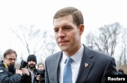 Democratic congressional candidate Conor Lamb arrives to vote in Mt. Lebanon, Pennsylvania, March 13, 2018.
